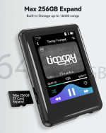 64GB MP3 Player with Bluetooth 5.3, Full Touch Screen Mp3 Mp4 Music Player Built-in Speaker,FM Radio,Voice Recorder,Ebook,Support 256GB TF Card,Shuffle. Earphones Included